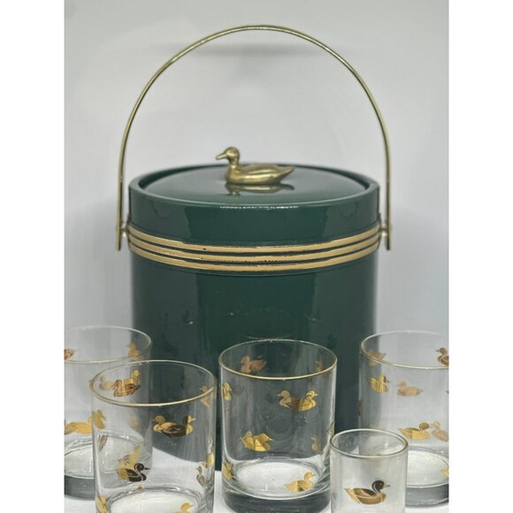 VTG Custom Disc Ducky 6 Pc. Entertainment Set 3 Qt Ice Bucket & 5 Glasses MCM - Picture 3 of 11